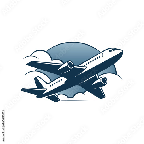 Airplane flying in the sky with clouds vector illustration