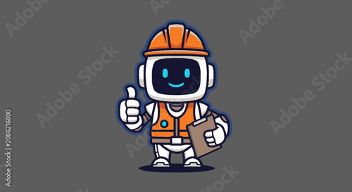 Cute Robot Construction Worker Giving Thumbs Up.