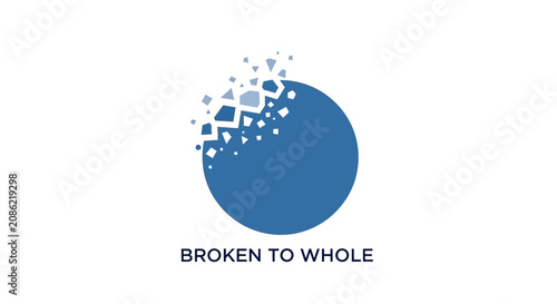 Photos A blue circle is shown with fragments breaking away from the main shape
