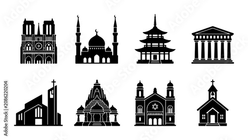 Foto Diverse Religious and Architectural Landmarks Collection, Set of 8 Iconic Buildi