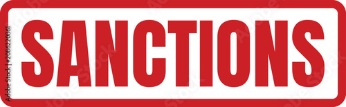 Red rectangular rubber stamp mark with the bold uppercase word sanctions printed on the surface