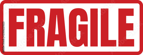 Red rectangular rubber stamp graphic displaying the warning word fragile for careful package delivery handling operations