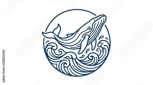 Photos Stylized illustration of a humpback whale breaching in ocean waves