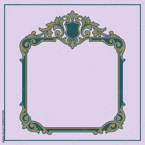 An elegant vintage frame with ornate gold and dark teal details