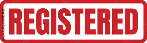 Official red rectangular rubber ink stamp showing the word registered in bold capital letters for verification