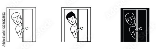 Foto Peeking Man Icons, Person Behind Door Vector Graphics, Curious Character Illustrations