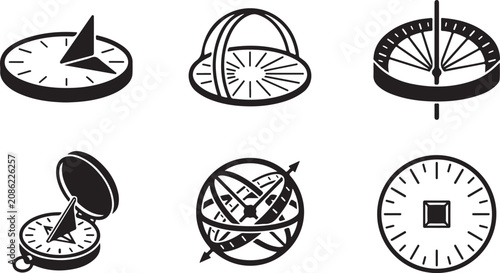 Bild auf Leinwand Six vintage navigation and time-telling instruments illustration Vector