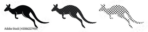 Obraz na płótnie Dynamic Kangaroo Silhouette Vector Set, three distinct black marsupial designs f