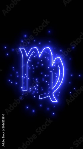 Maiden or Virgo zodiac symbol icon in thin line style glowing with energy and particles.