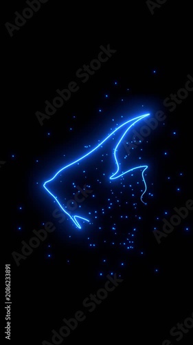 Abstract sea fish icon in thin line style. Neon glowing.