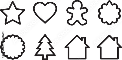 Canvastavla Simple black and white holiday cookie cutter shapes set Vector