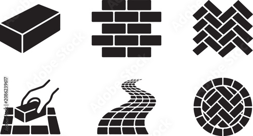 Photos Six black construction brick and masonry icons set Vector