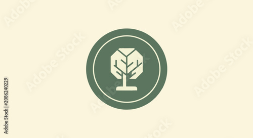 Simple Green Tree Icon Inside a Circular Badge Design.