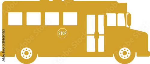 School bus silhouette, student transportation service.