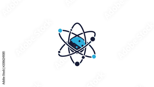 Simple Illustration of an Atom with Orbiting Electrons, Science Concept.