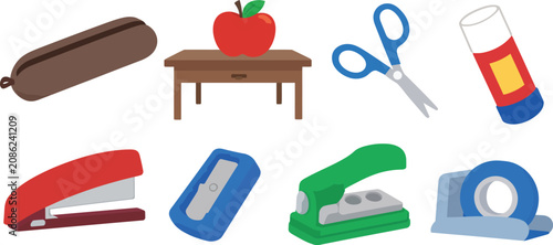 School supplies and stationery for education transparent background.