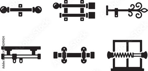 Black vintage iron door handles and latches set Vector