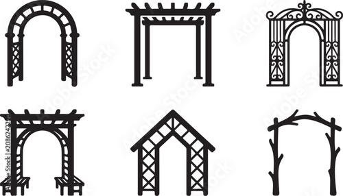 Obraz na płótnie Six different styles of decorative garden arches and trellis designs Vector