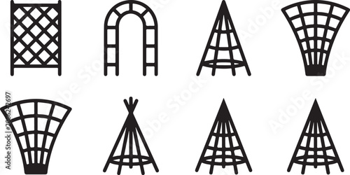 Foto Various traditional woven and lattice basket structures Vector
