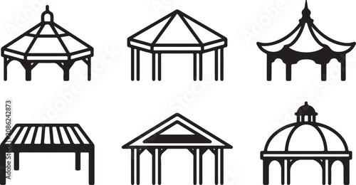 Tableau sur toile Six different styles of pavilion and gazebo vector icons Vector