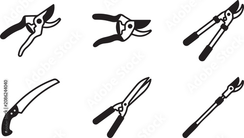 Obraz na płótnie Six different types of pruning shears and garden lopers Vector