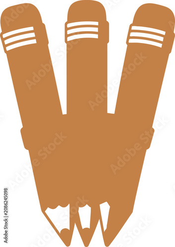 Three brown pencils grouped in bunch vector icon.