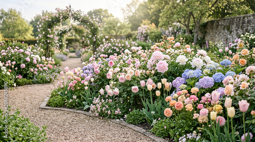 Luxury Mixed Flower Garden with Soft Pastel Blossoms and Elegant Background