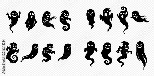 Photos Set of Spooky Ghost Silhouettes for Halloween Decorations and Scary Designs