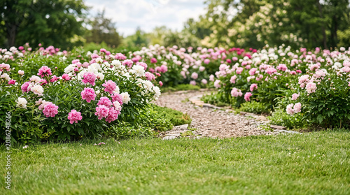 Romantic Peony Garden with Natural Daylight and Soft Floral Landscape