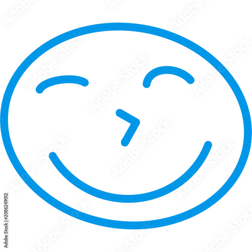 Принти на полотні Blue outline of a happy face with closed eyes and a wide smile