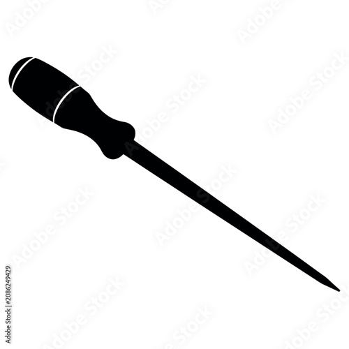 Quadro su tela Black silhouette of a sharp metal awl hand tool used for punching small holes in leather or wood crafts presented in a clean and simple isolated professional studio product photograph