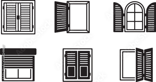 Fotografie Six different styles of closed and open shutter windows Vector