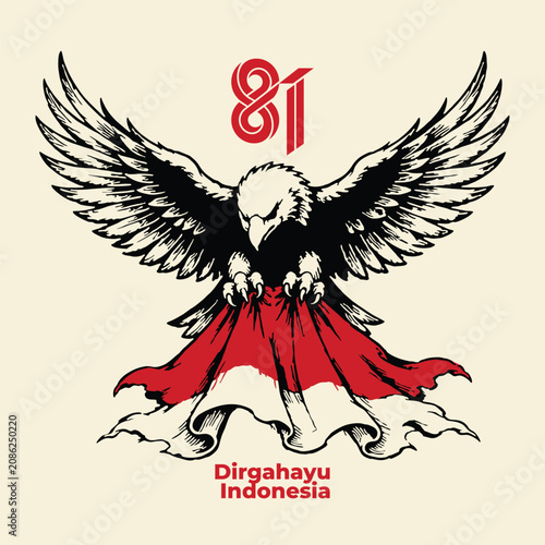 Garuda Dirgahayu Indonesia Independence Day Vintage Hand Drawn Illustration