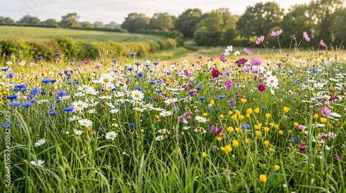 Wildflower Garden Meadow with Soft Natural Light and Open Copy Space
