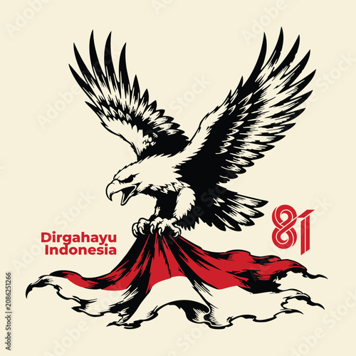Garuda Dirgahayu Indonesia Independence Day Vintage Hand Drawn Illustration