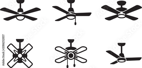 Fotografía Six different ceiling fan designs with black blades and lights Vector