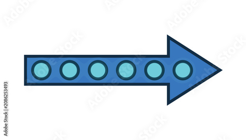 Large blue arrow pointing to the right, decorated with a row of glowing light-blue circular bulbs inside.