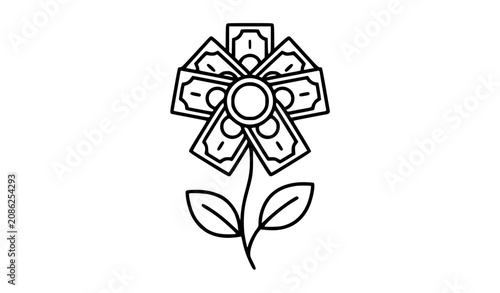 Wealth Money Flower Finance Black Outline Vector Icon