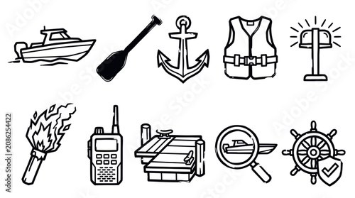 Fotografía Marine Rescue Equipment Outline Icon Vector Set