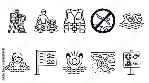 Obraz na plátne Lifeguard Safety and Water Rescue Outline Icon Vector Set