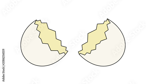 Empty broken white eggshell split in two perfect halves on a clean white background represents a new birth, starting fresh, and renewal.