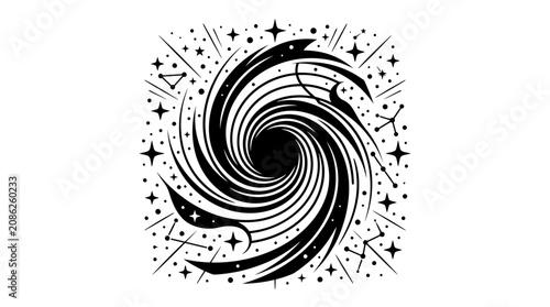 Black Hole Swirl with Stars and Constellations