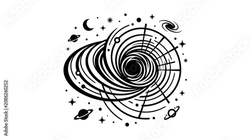 Black Hole Swirling Galaxy Stars Planets Vector Illustration