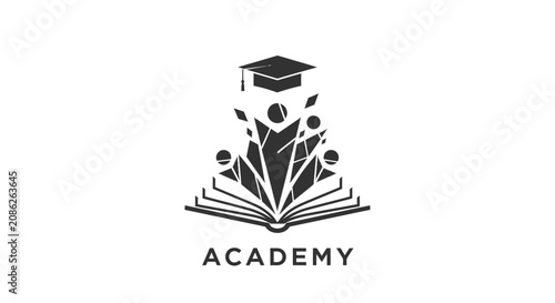 Graduation cap on open book logo.