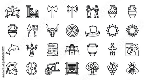 Schilderij op canvas Archaeological artifacts and ancient civilization history icons.