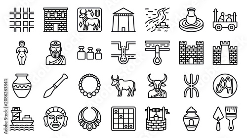 Tableau sur toile Archaeology and ancient civilization historical icon set.