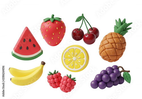 Fresh delicious fruit collection including strawberry cherry pineapple isolated on transparent background