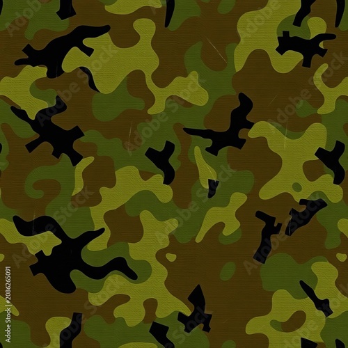 Faded military-style camouflage seamless pattern with scratch texture, tan, black