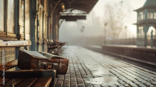 Vintage suitcase at train station platform