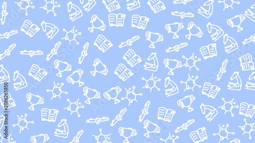 Seamless Pattern Animation of Science Icons on Blue Background